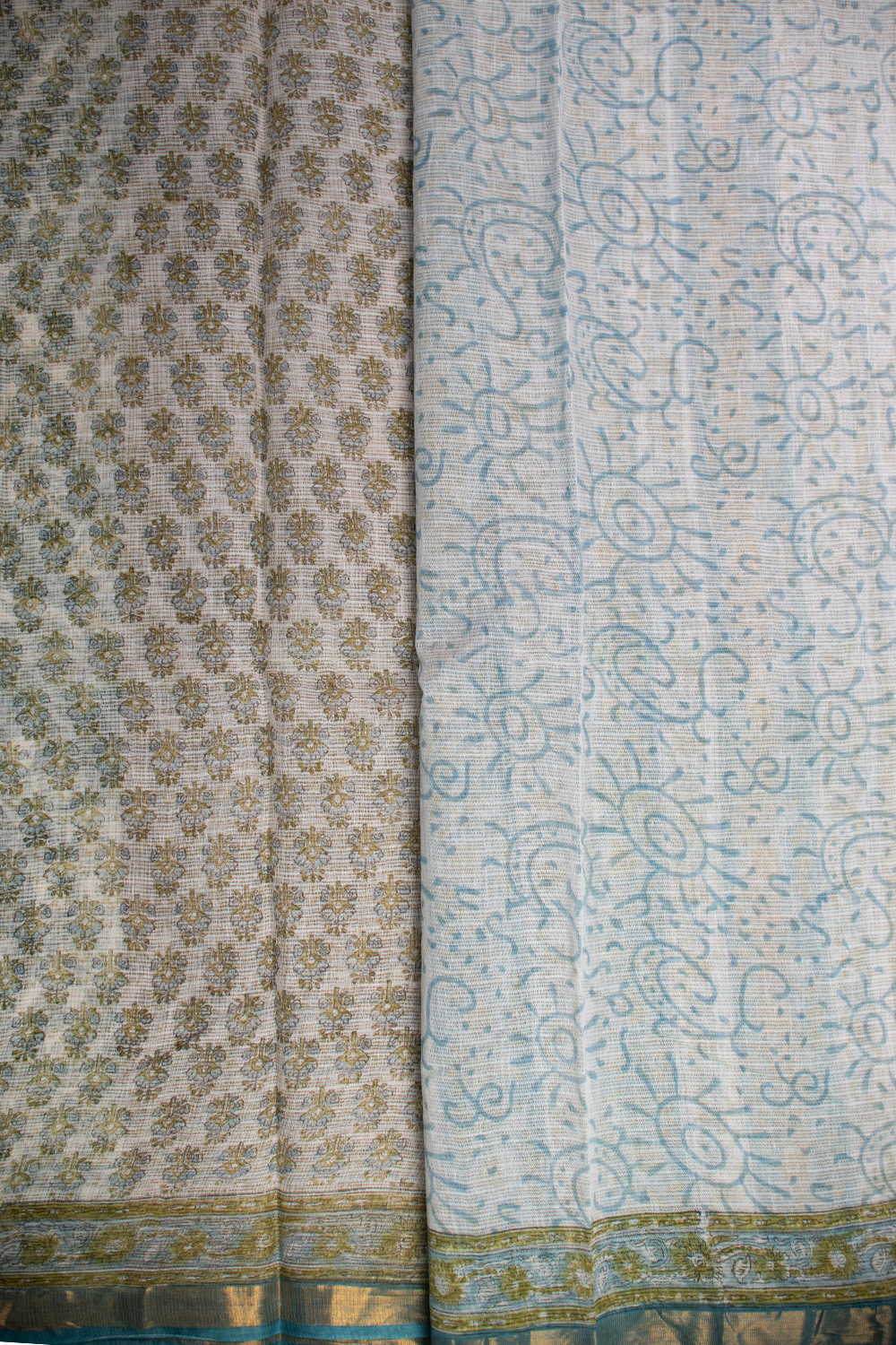 Motifs on Cream Block Printed Kota Cotton saree - Image 4