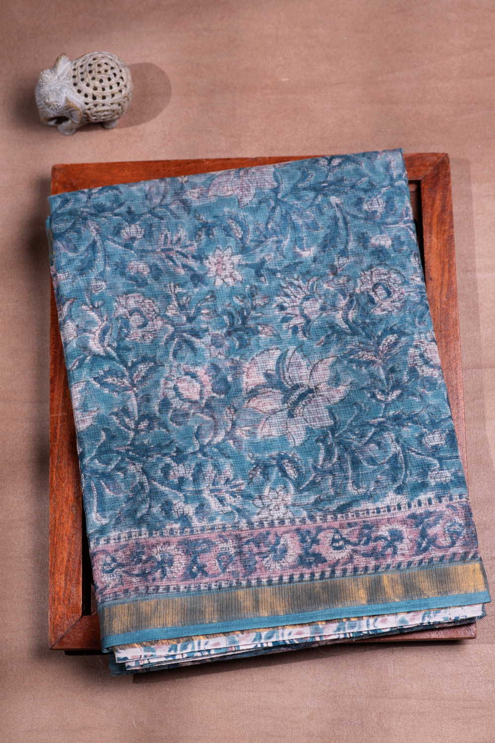 Blue Garden Block Printed Kota Cotton saree