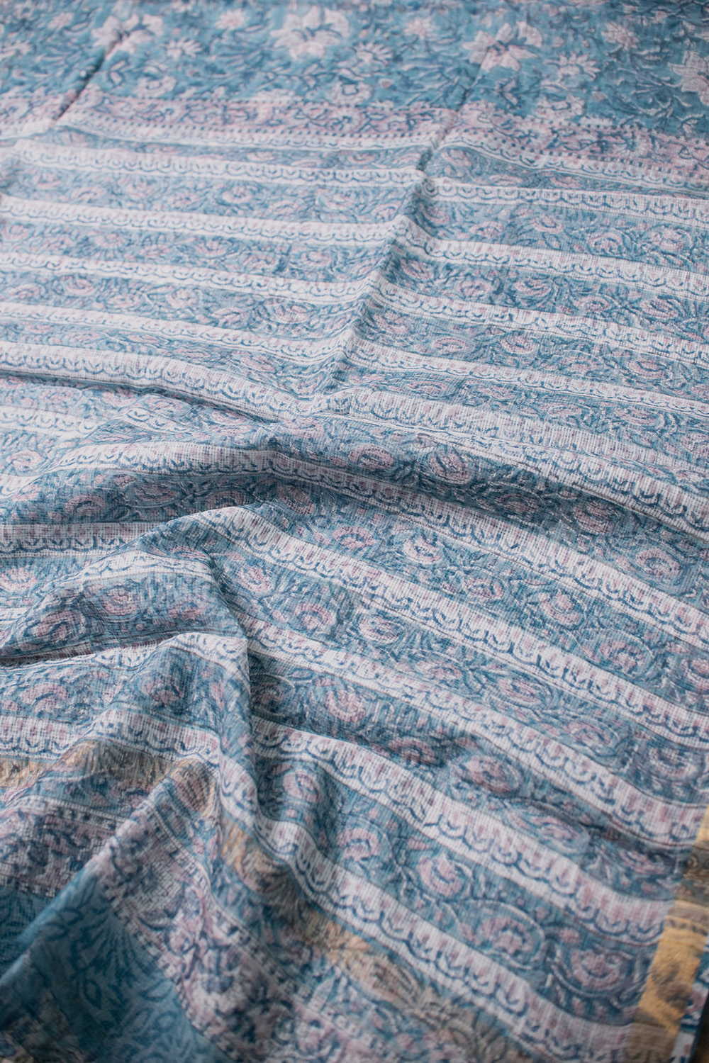 Blue Garden Block Printed Kota Cotton saree - Image 3