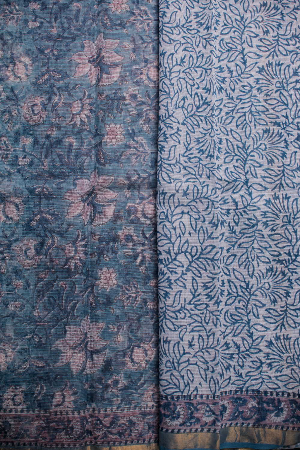 Blue Garden Block Printed Kota Cotton saree - Image 4