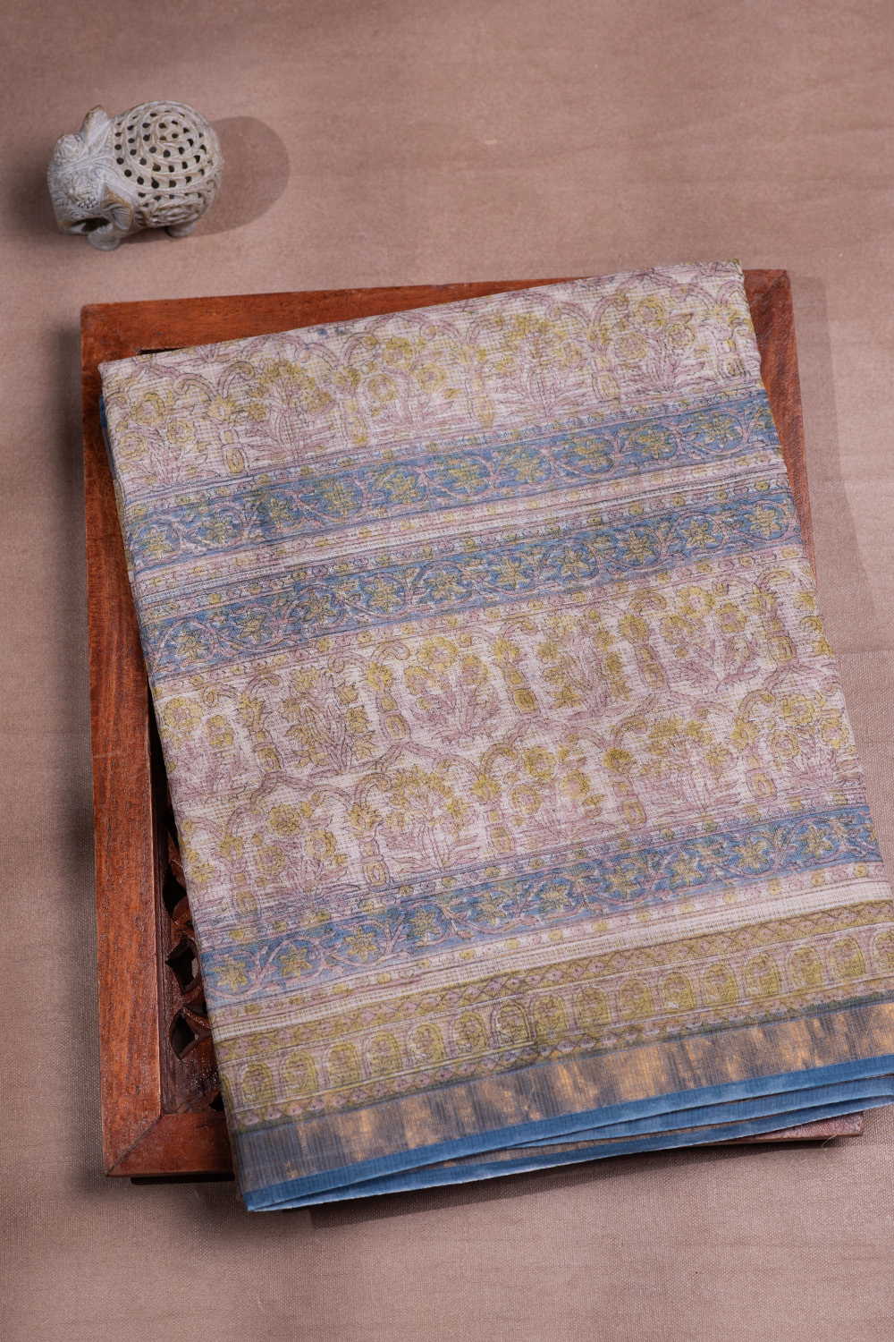 Patterned - Cream Block Printed Kota Cotton saree