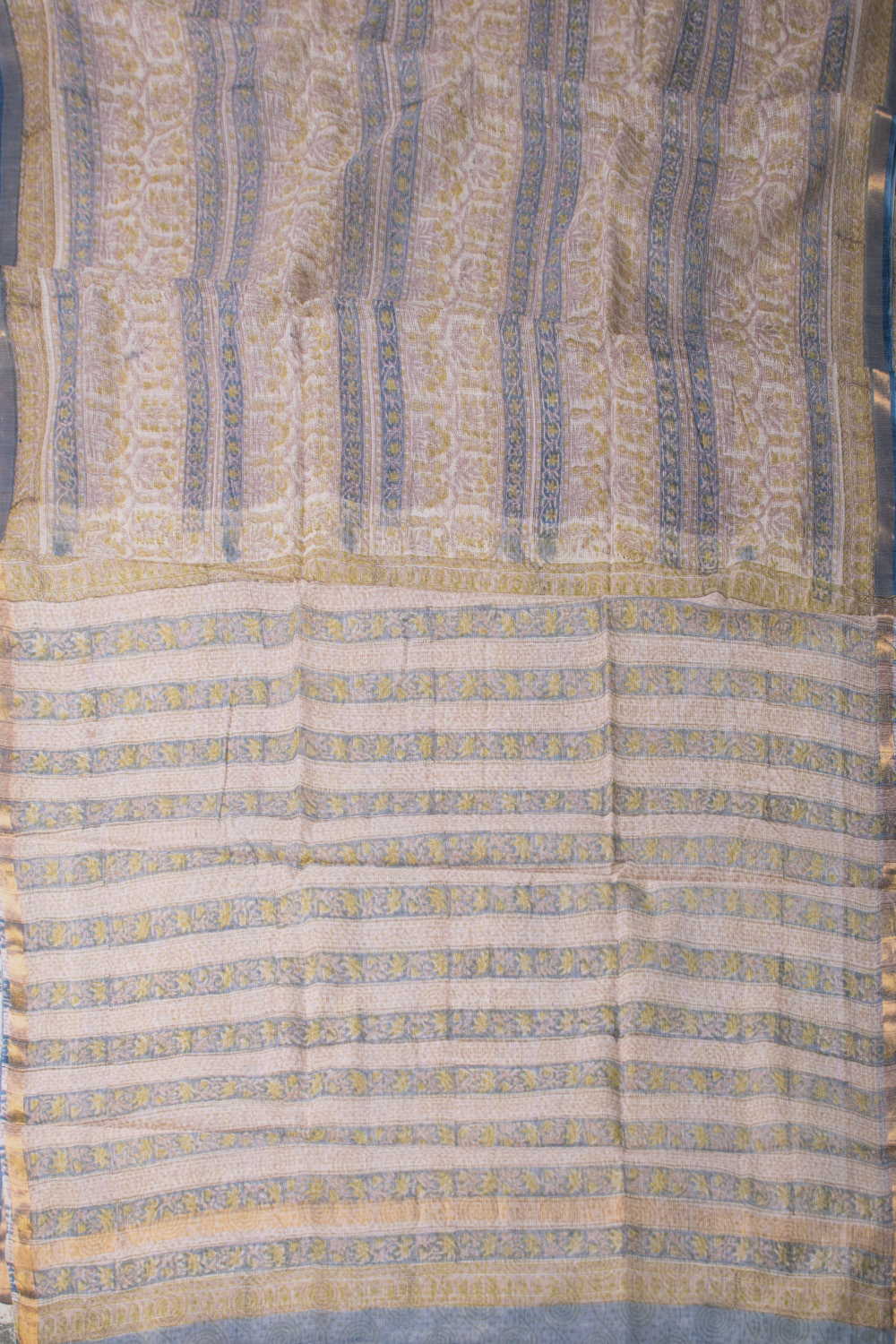 Patterned - Cream Block Printed Kota Cotton saree - Image 2