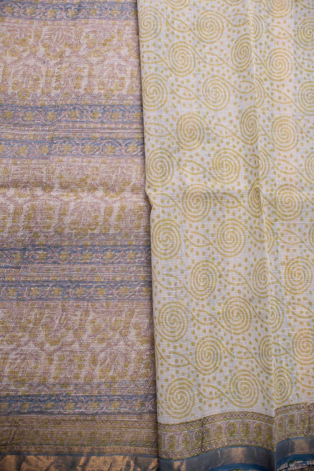 Patterned - Cream Block Printed Kota Cotton saree - Image 4