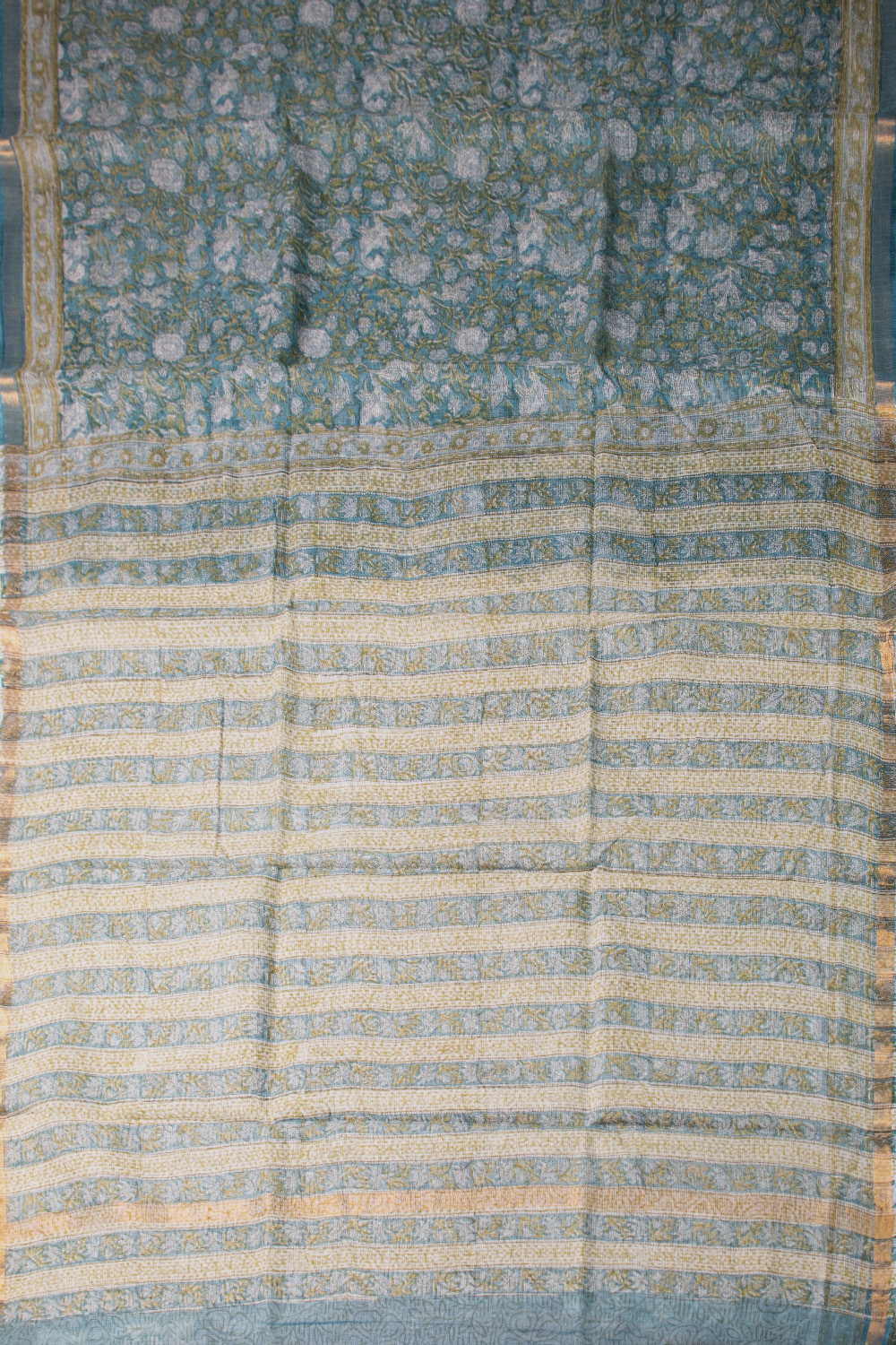 Blossom - Green Block Printed Kota Cotton saree - Image 2