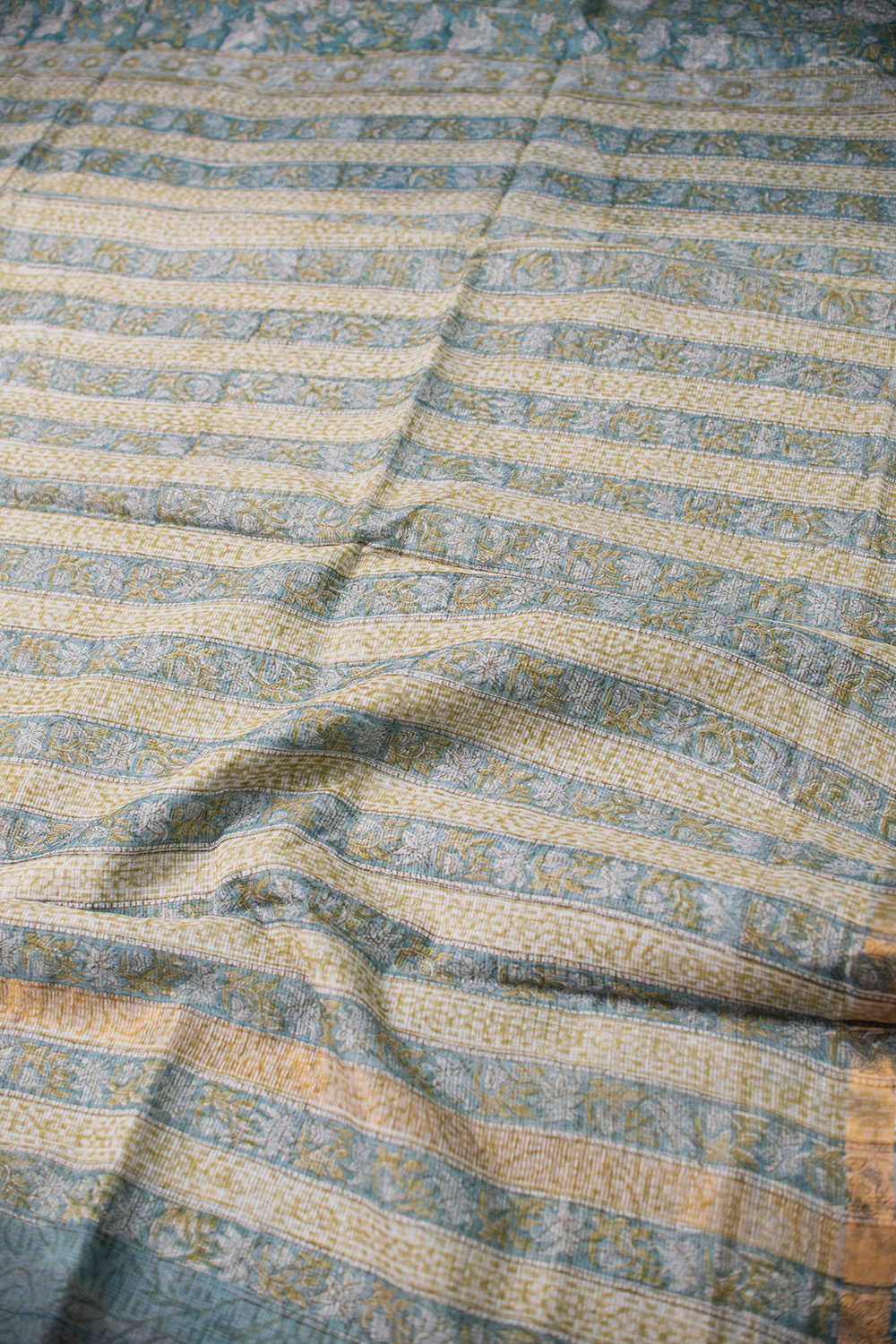 Blossom - Green Block Printed Kota Cotton saree - Image 3