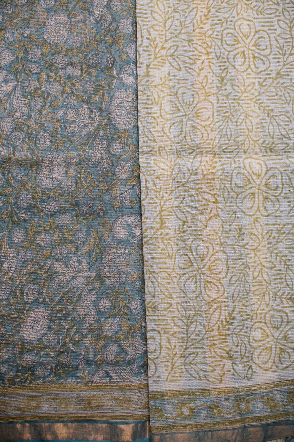 Blossom - Green Block Printed Kota Cotton saree - Image 4