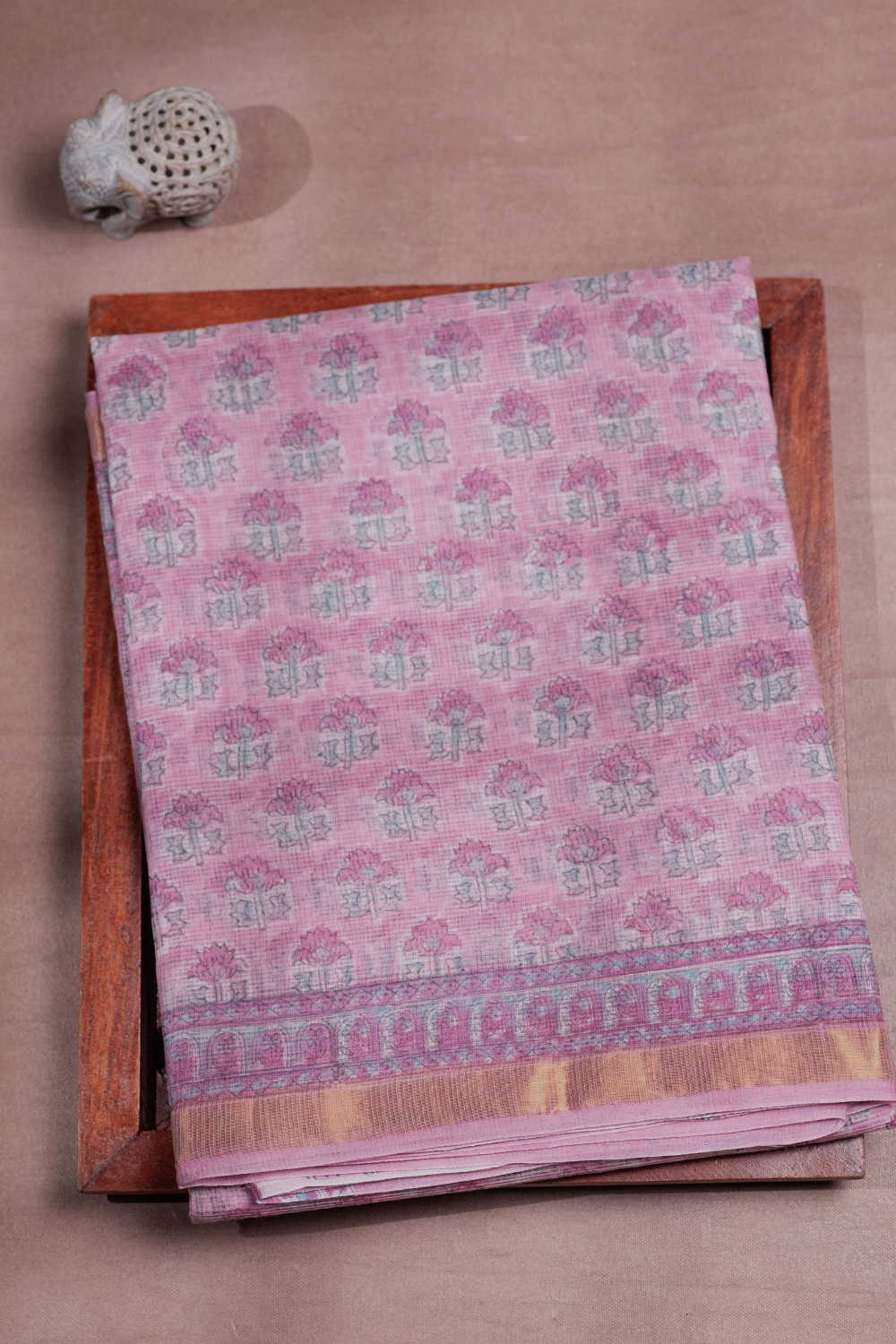 Pink with Motifs Block Printed Kota Cotton saree