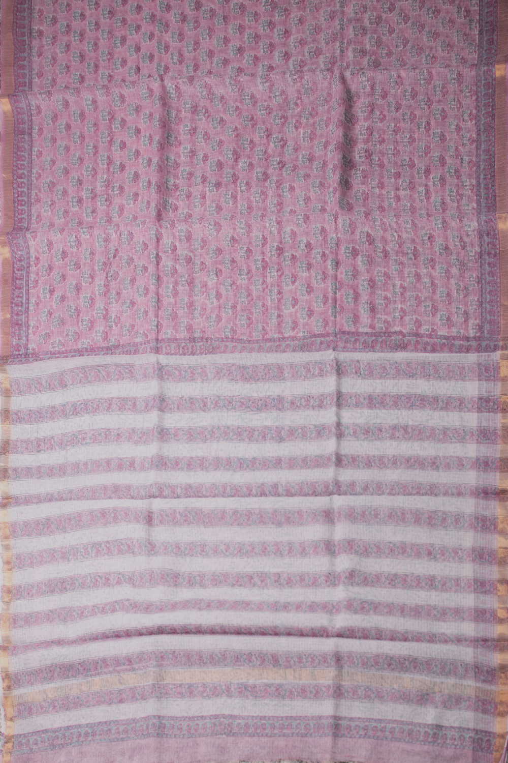 Pink with Motifs Block Printed Kota Cotton saree - Image 2