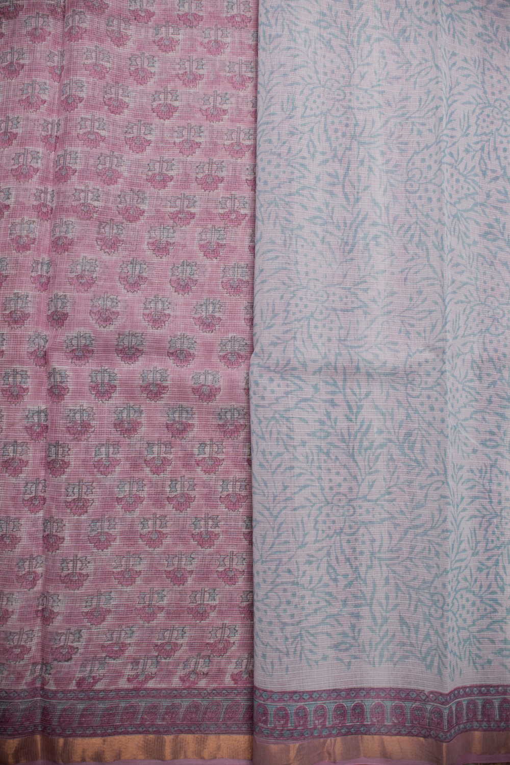 Pink with Motifs Block Printed Kota Cotton saree - Image 4