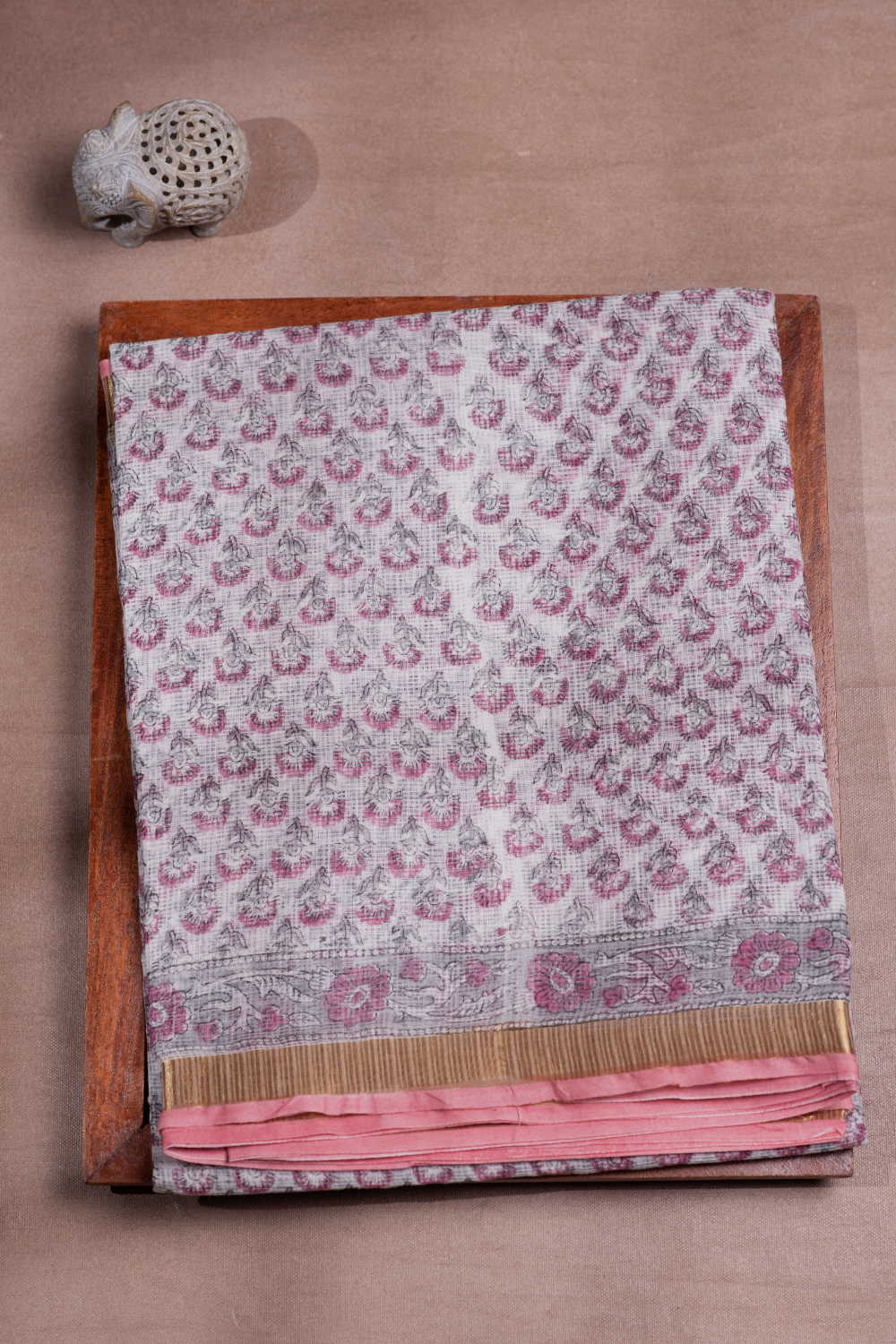 Flower Butta - Cream Block Printed Kota Cotton saree