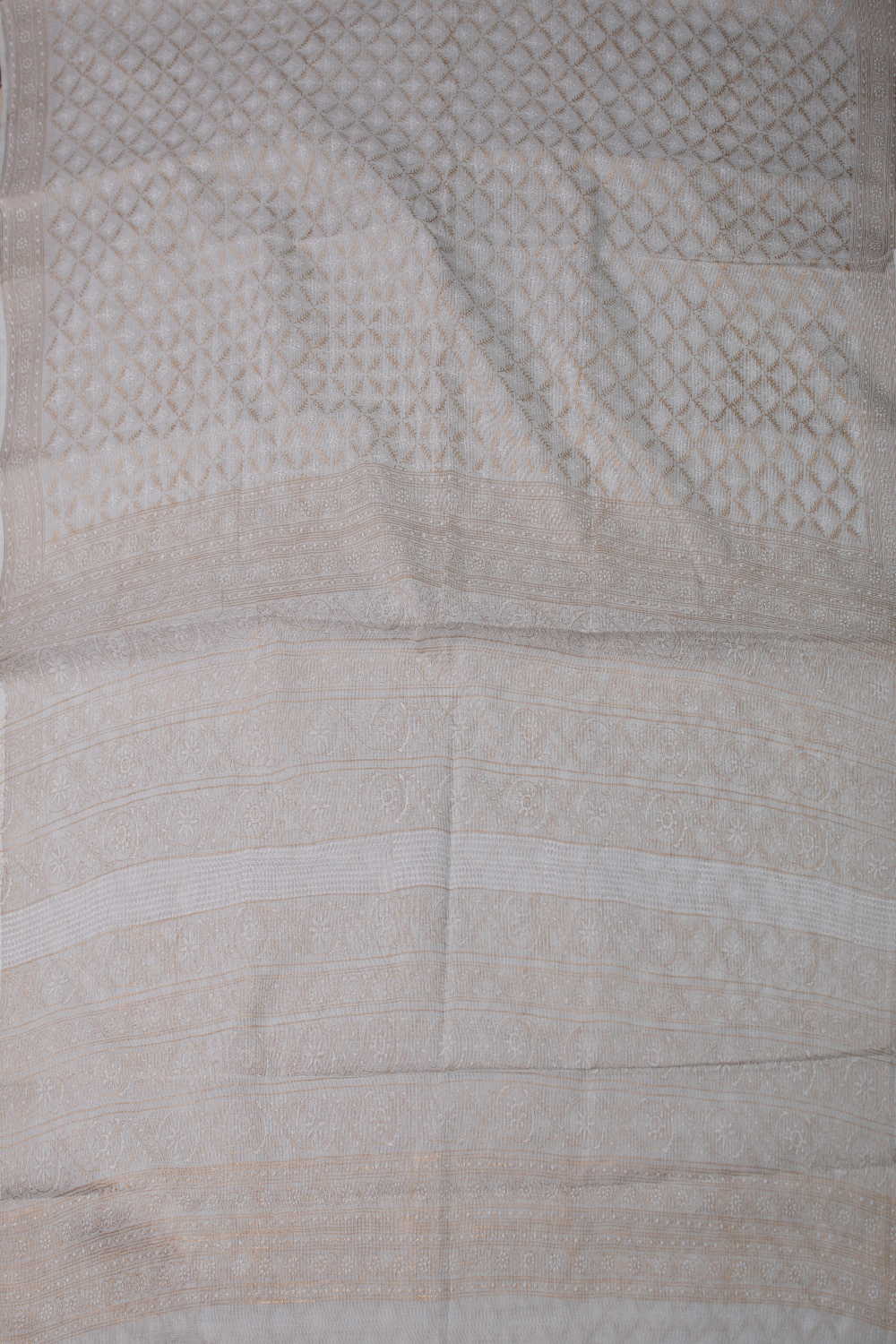 Diagonal Checks White with Gold Kadi print Kota Saree - Image 2