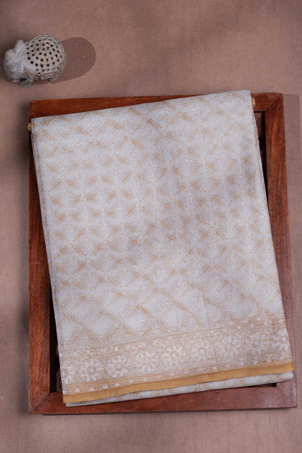 Dull cream with mustard Kadi print Kota Saree