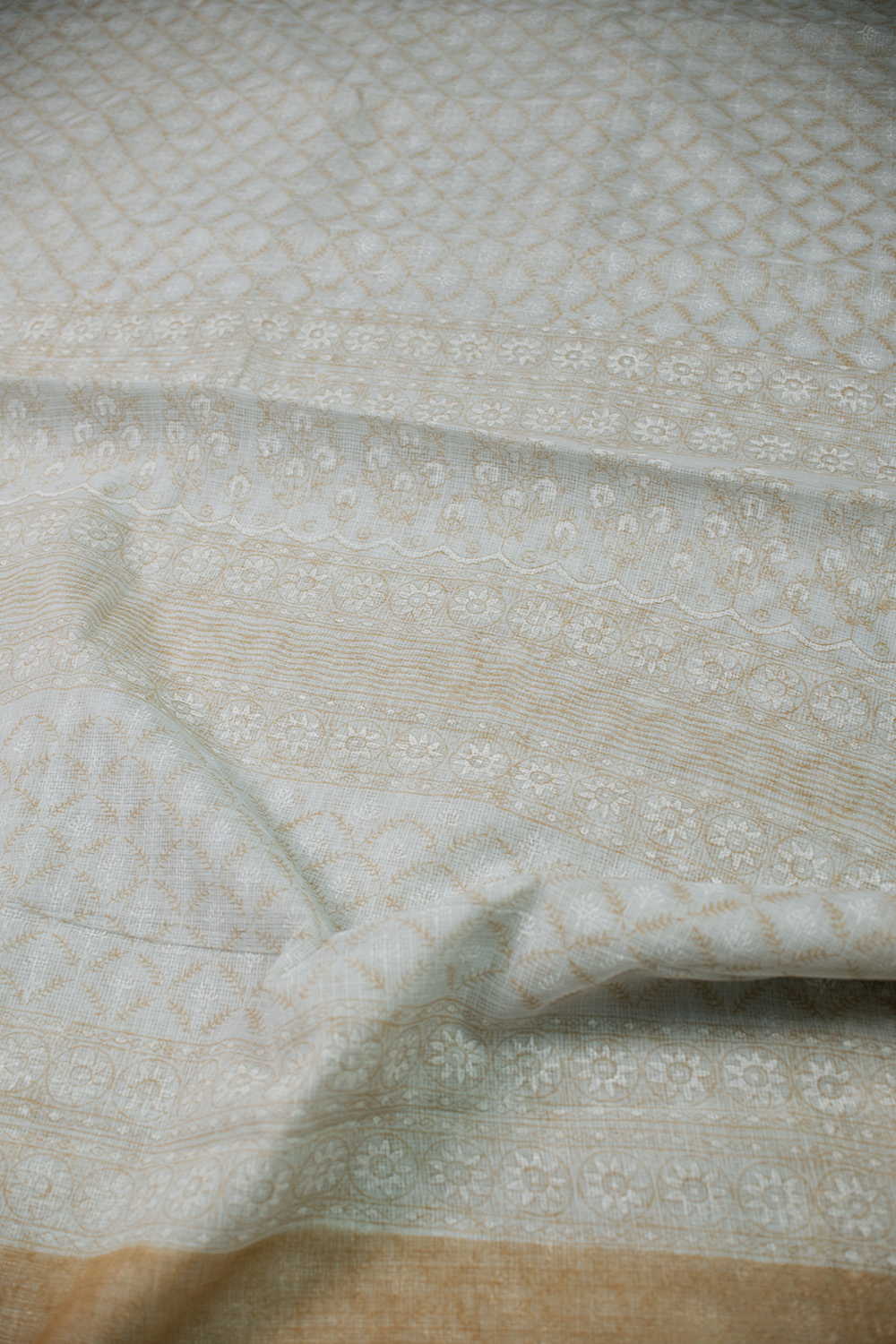 Dull cream with mustard Kadi print Kota Saree - Image 3