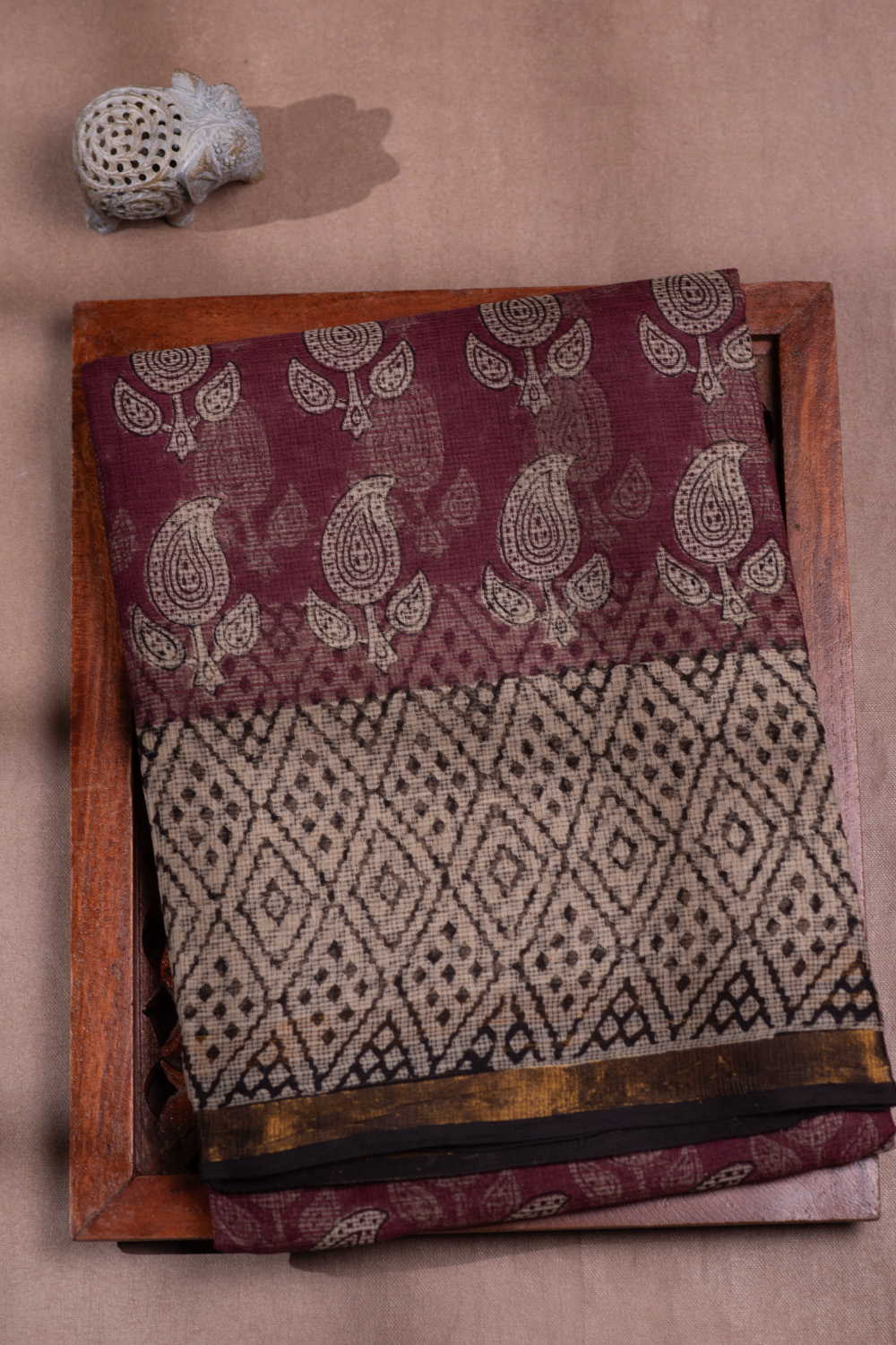 Paisley Motifs Block Printed Kota Cotton saree