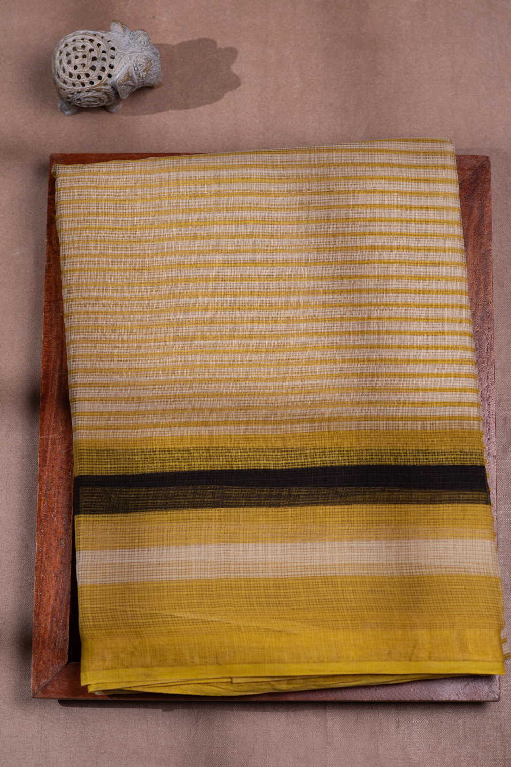 Yellow Stripe Block Printed Kota Cotton saree