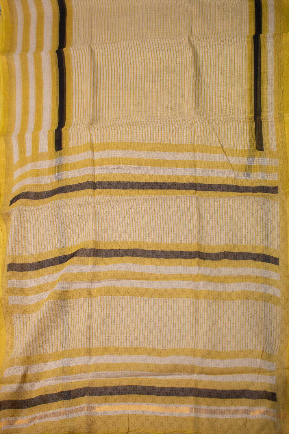 Yellow Stripe Block Printed Kota Cotton saree - Image 2