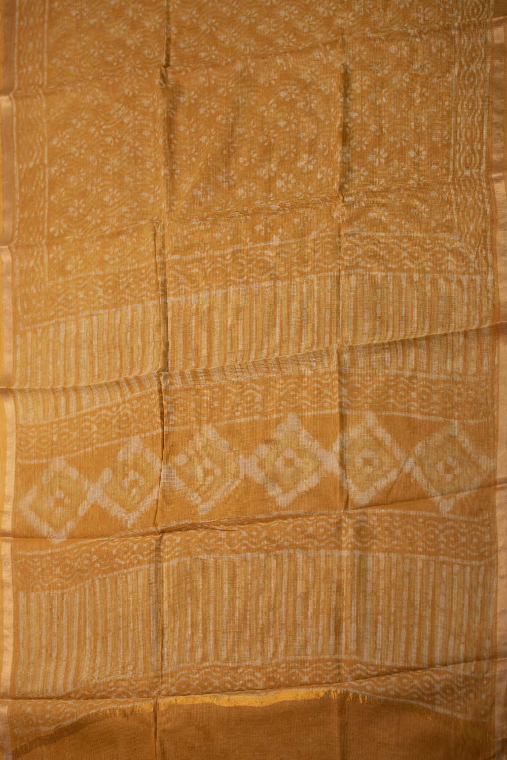 Dark Yellow Block Printed Kota Cotton saree - Image 2