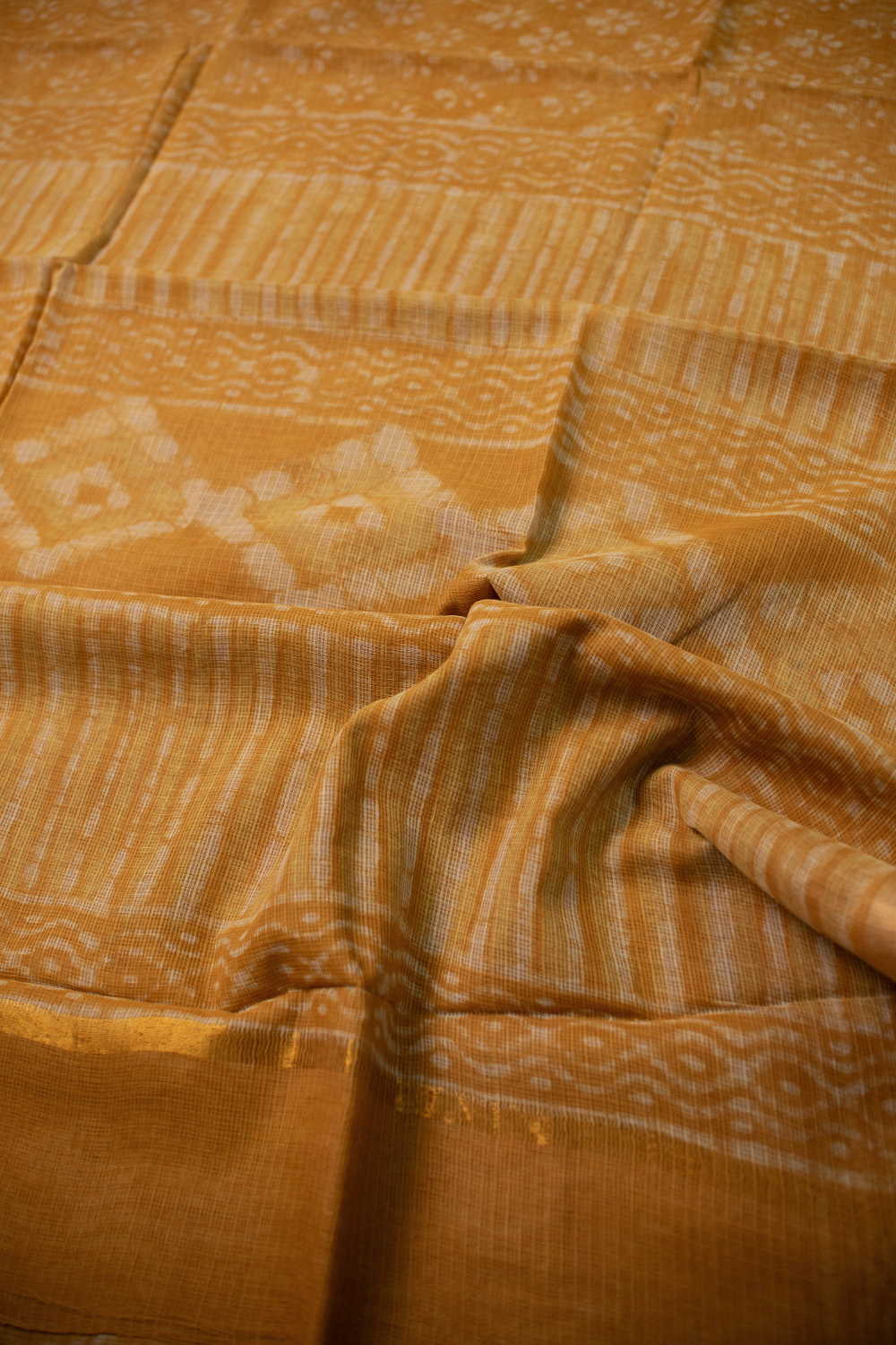 Dark Yellow Block Printed Kota Cotton saree - Image 3