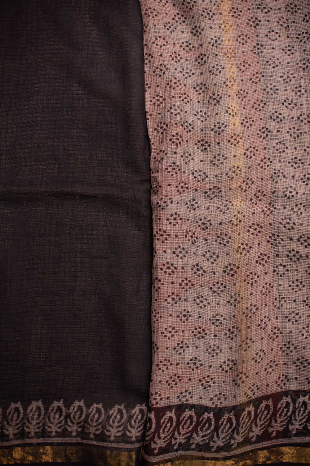 Maroon Border Block Printed Kota Cotton saree - Image 4