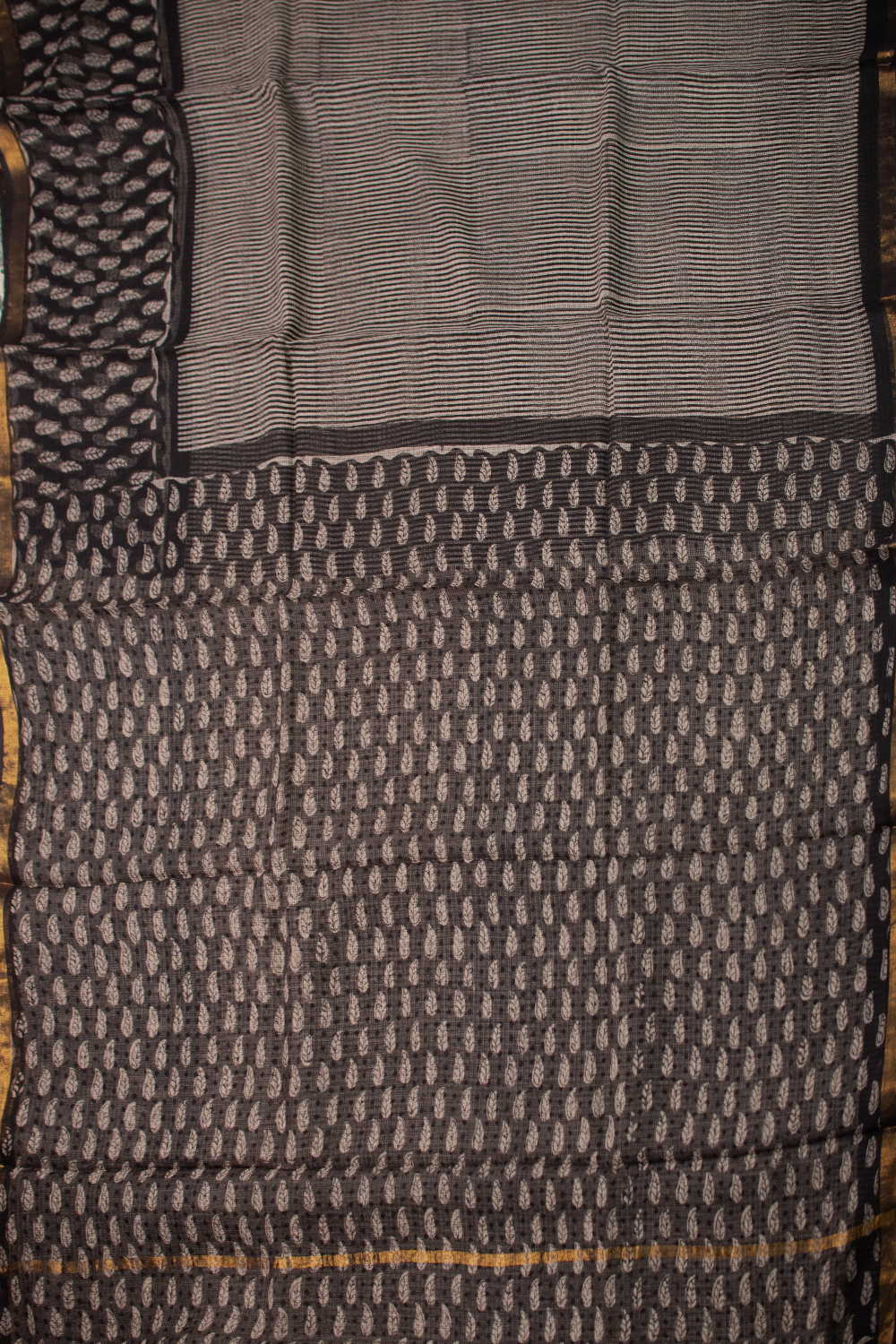 Stripe Pattern with Black Border Block Printed Kota Cotton saree - Image 2