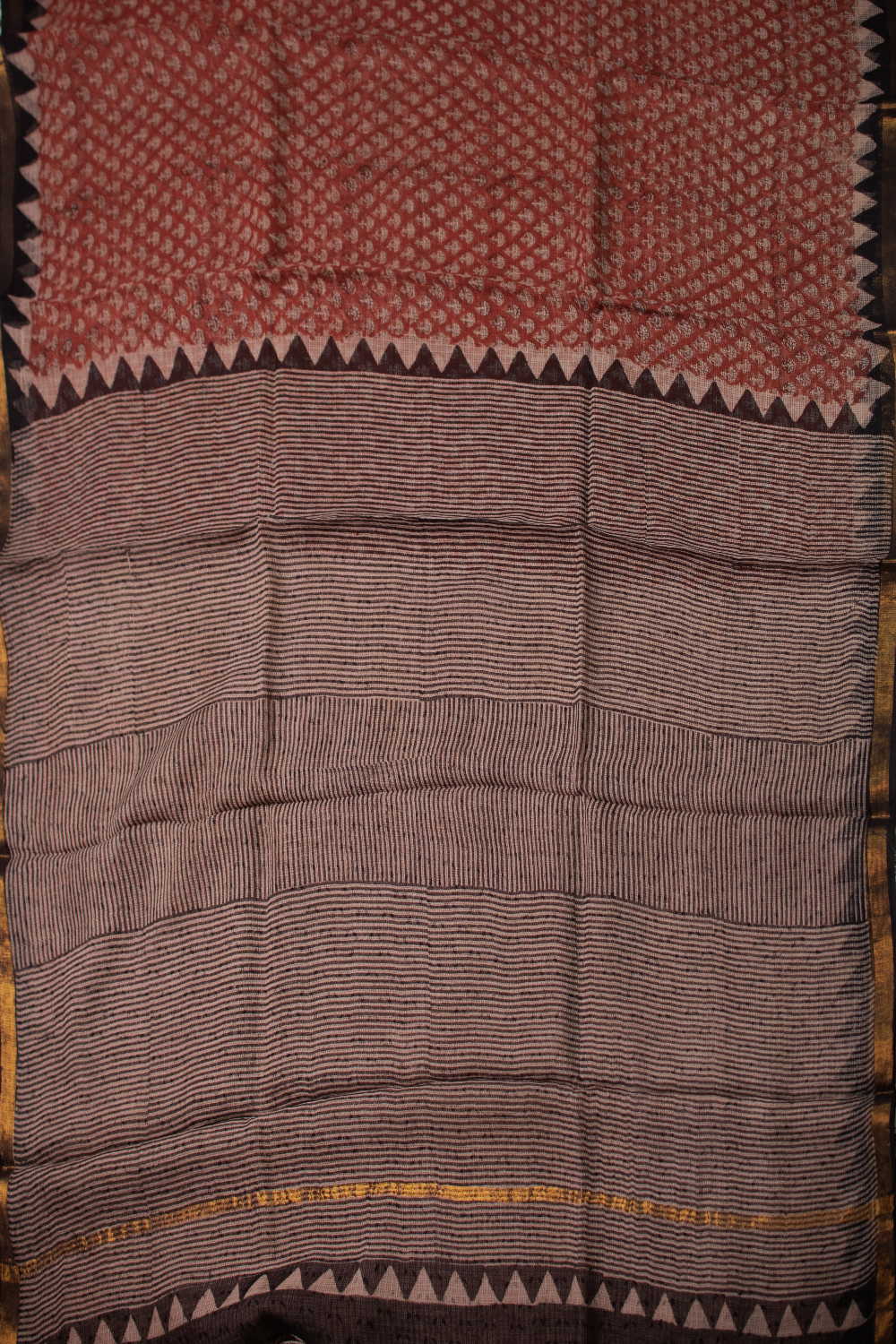 Maroon with Motifs Block Printed Kota Cotton saree - Image 2