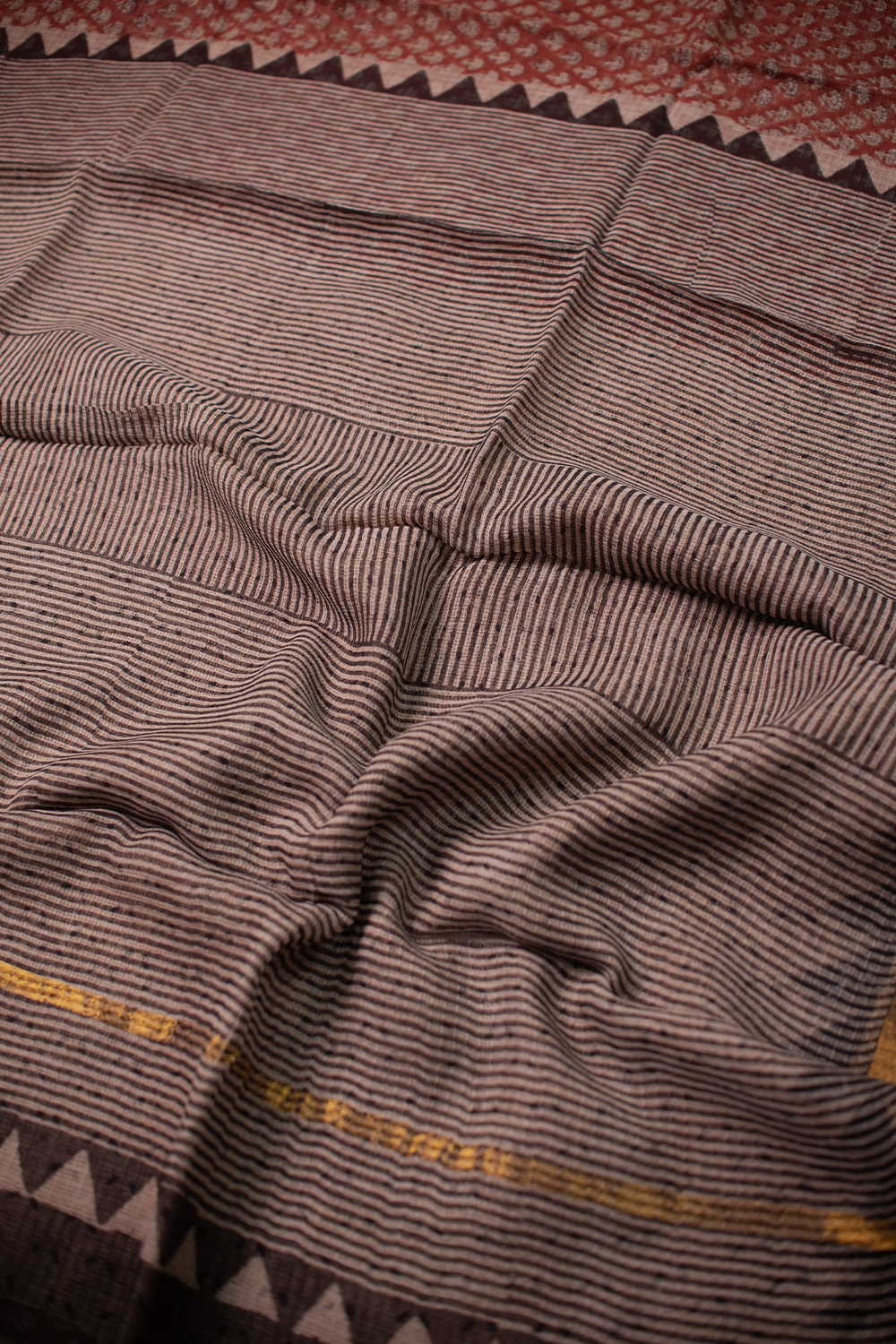 Maroon with Motifs Block Printed Kota Cotton saree - Image 3