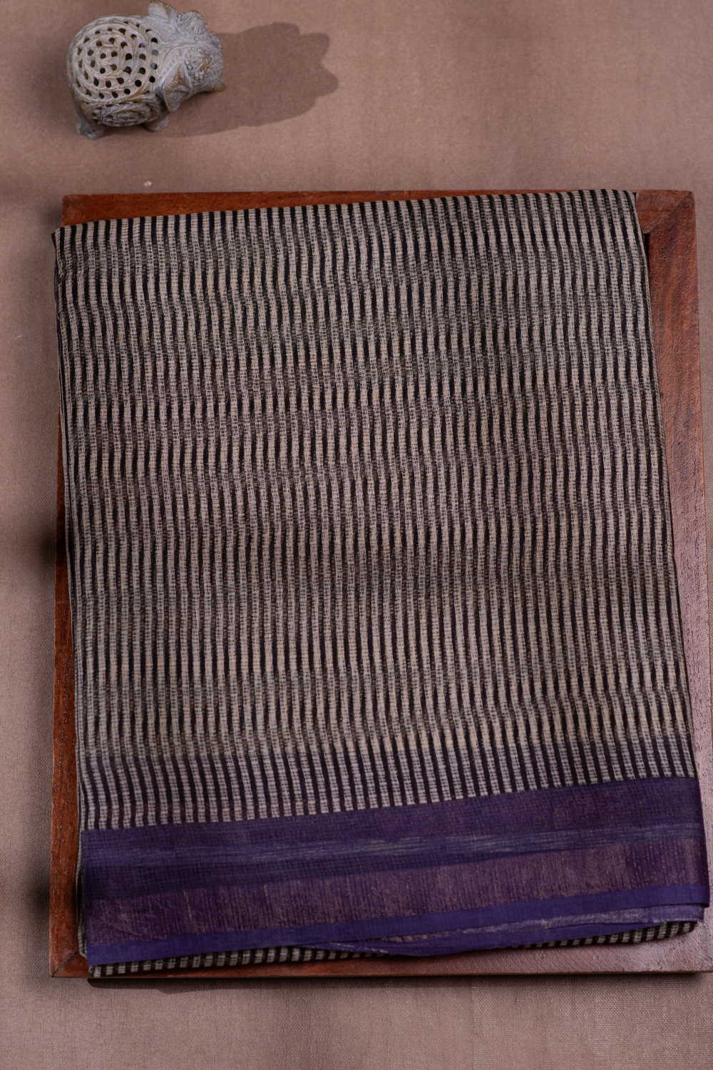 Purple Border with Black Stripe Block Printed Kota Cotton saree