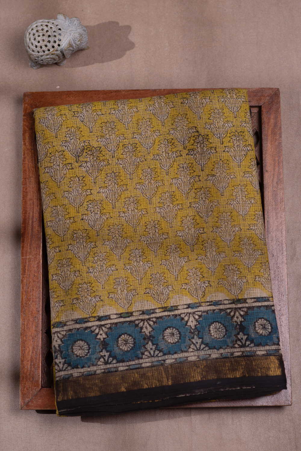 Buttas on Yellow Block Printed Kota Cotton saree