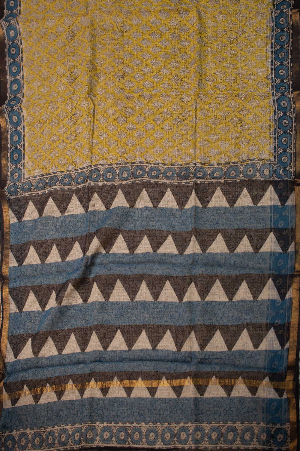 Buttas on Yellow Block Printed Kota Cotton saree - Image 2