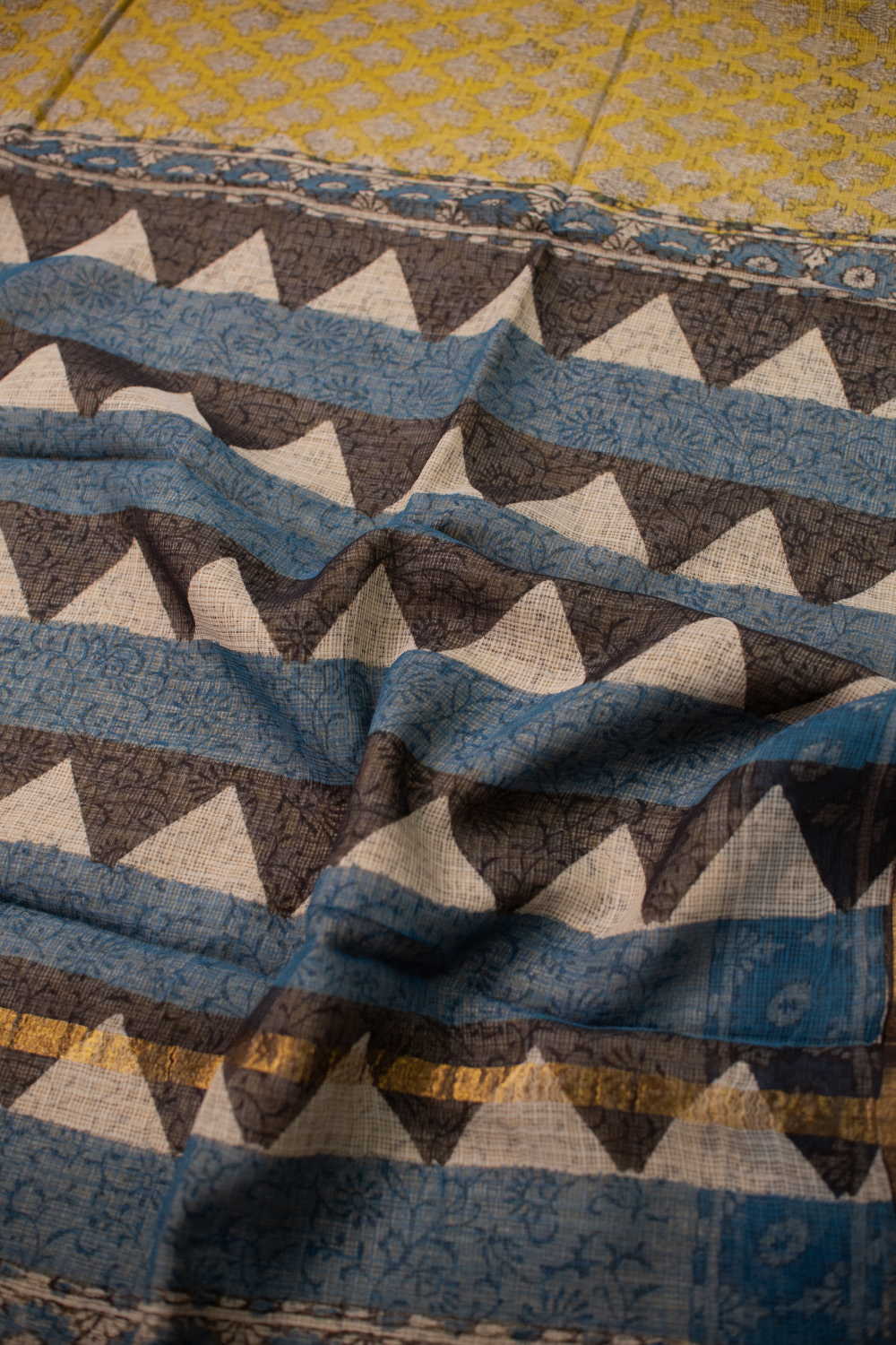 Buttas on Yellow Block Printed Kota Cotton saree - Image 3