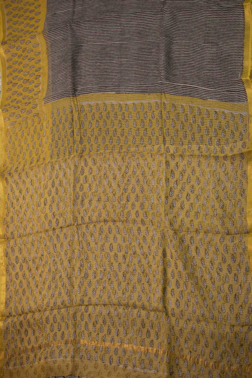 Yellow Border with Stripe Block Printed Kota Cotton saree - Image 2