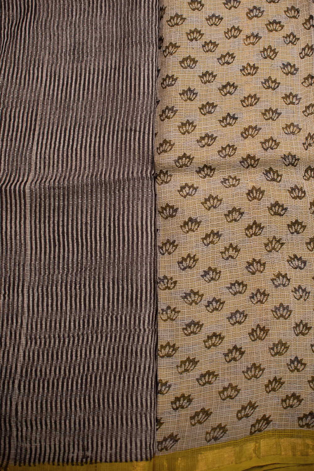 Yellow Border with Stripe Block Printed Kota Cotton saree - Image 4