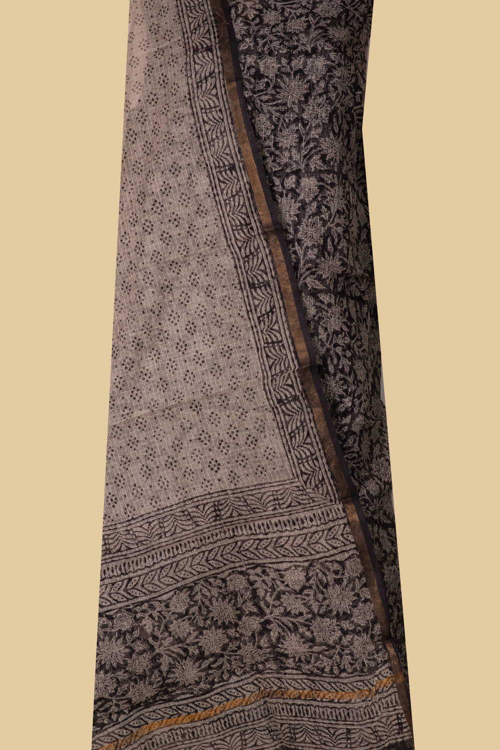 Black Blossom Block Printed Kota Cotton Suit - Image 2