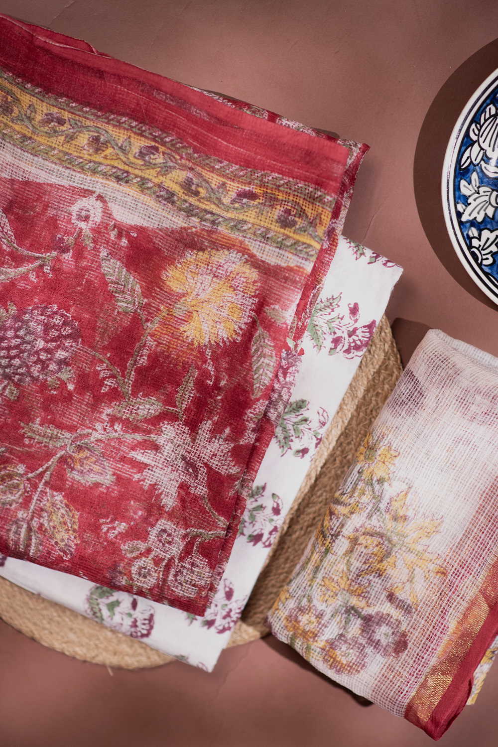 Maroon Garden Block Printed Kota Cotton Suit