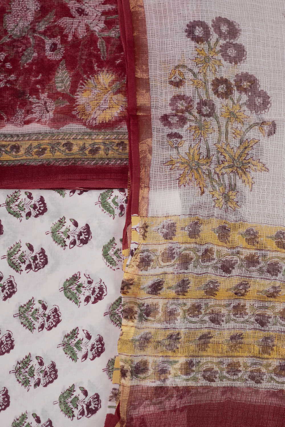 Maroon Garden Block Printed Kota Cotton Suit - Image 3