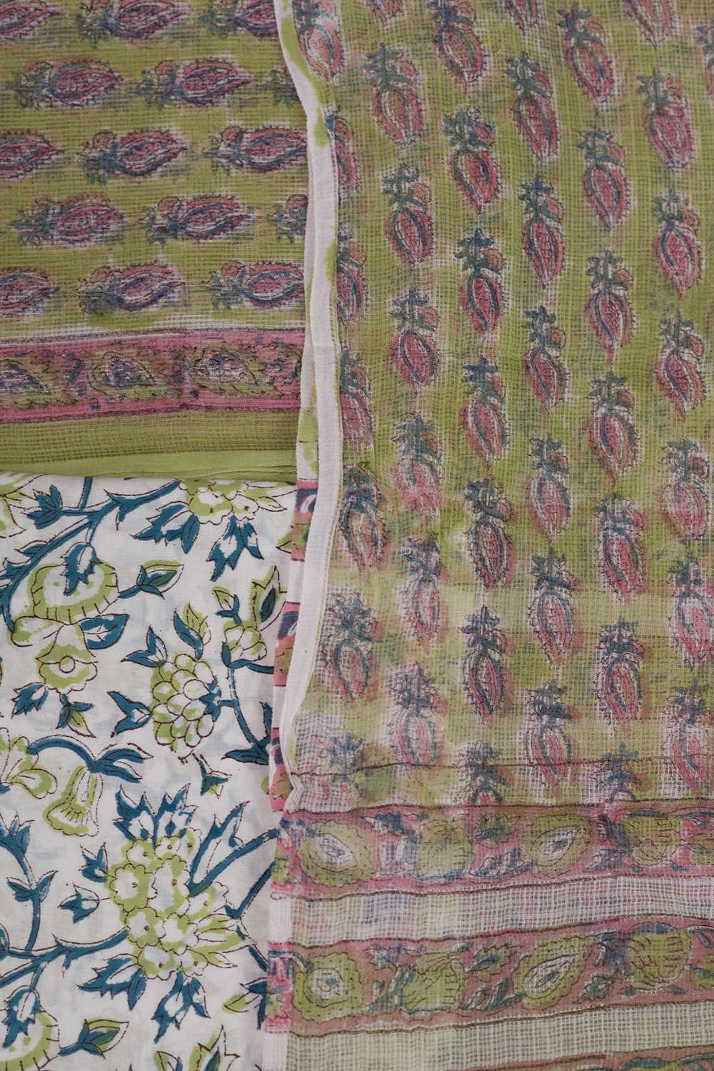 Motifs on Green Block Printed Kota Cotton Suit - Image 3