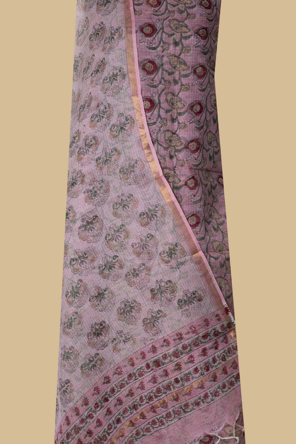 Pink with Floral Veins Block Printed Kota Cotton Suit