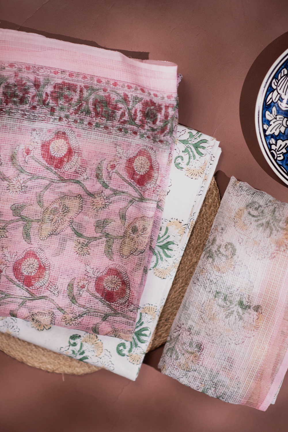 Pink with Floral Veins Block Printed Kota Cotton Suit - Image 2