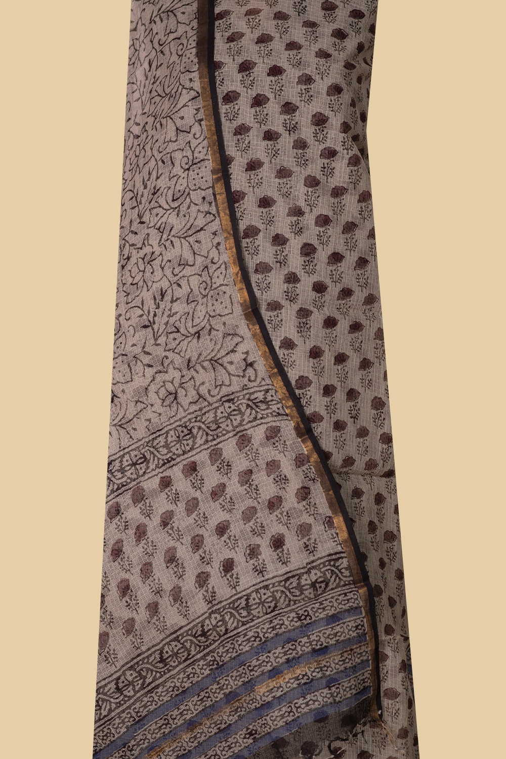 Beige with Floral Motifs Block Printed Kota Cotton Suit - Image 2