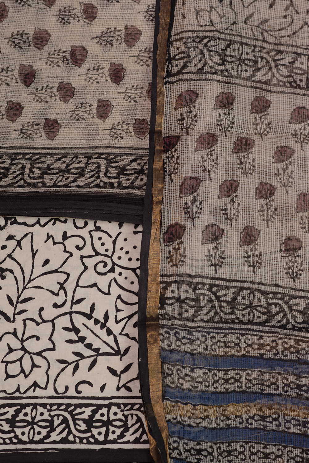 Beige with Floral Motifs Block Printed Kota Cotton Suit - Image 3