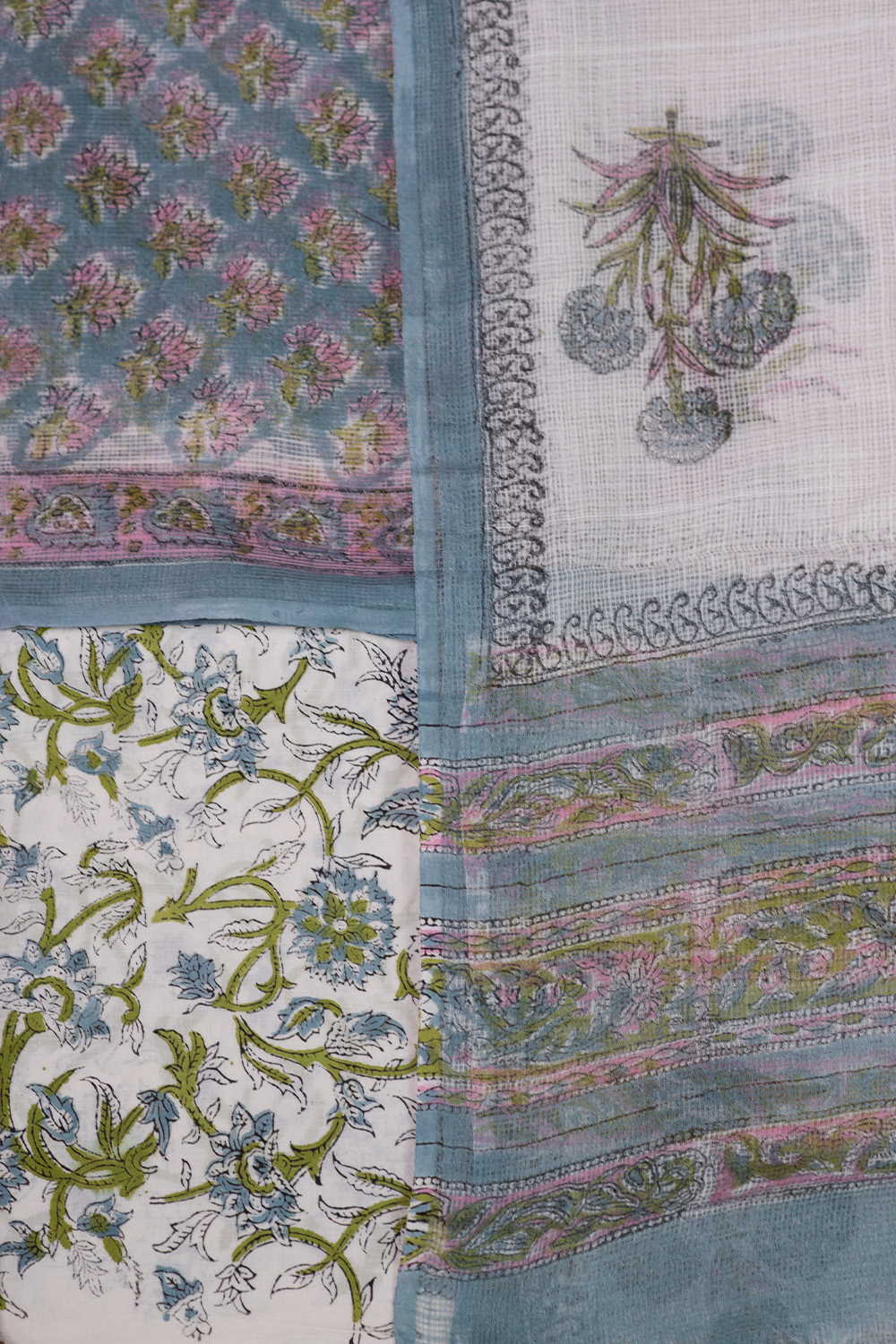 Creamy Blue Block Printed Kota Cotton Suit - Image 3