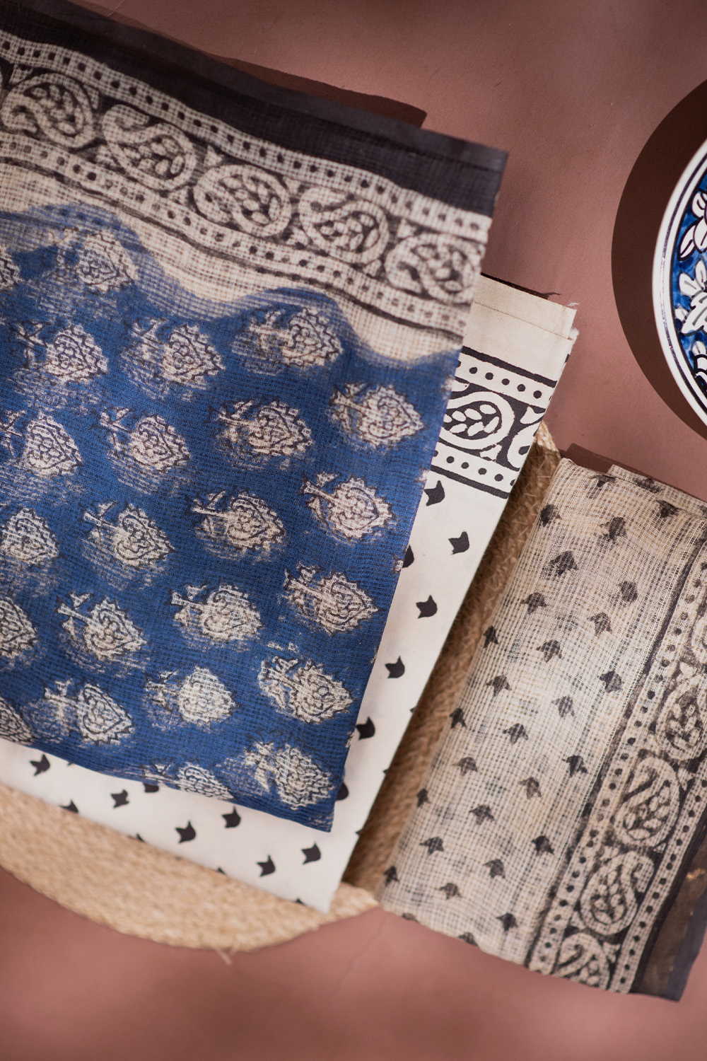 Motifs on Blue Block Printed Kota Cotton Suit