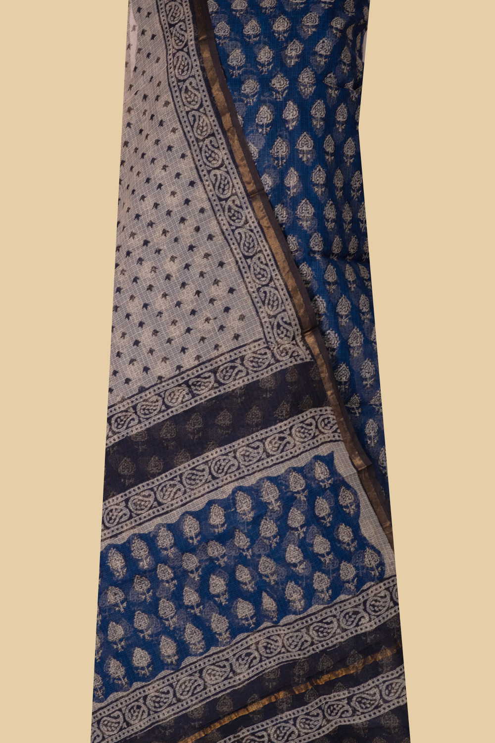 Motifs on Blue Block Printed Kota Cotton Suit - Image 2