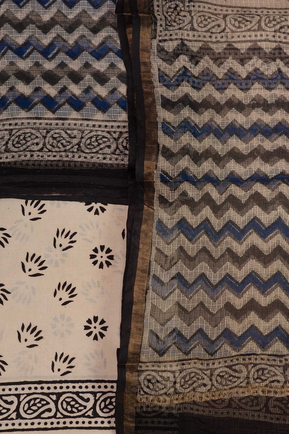 Blue Chevron on Black Block Printed Kota Cotton Suit - Image 3