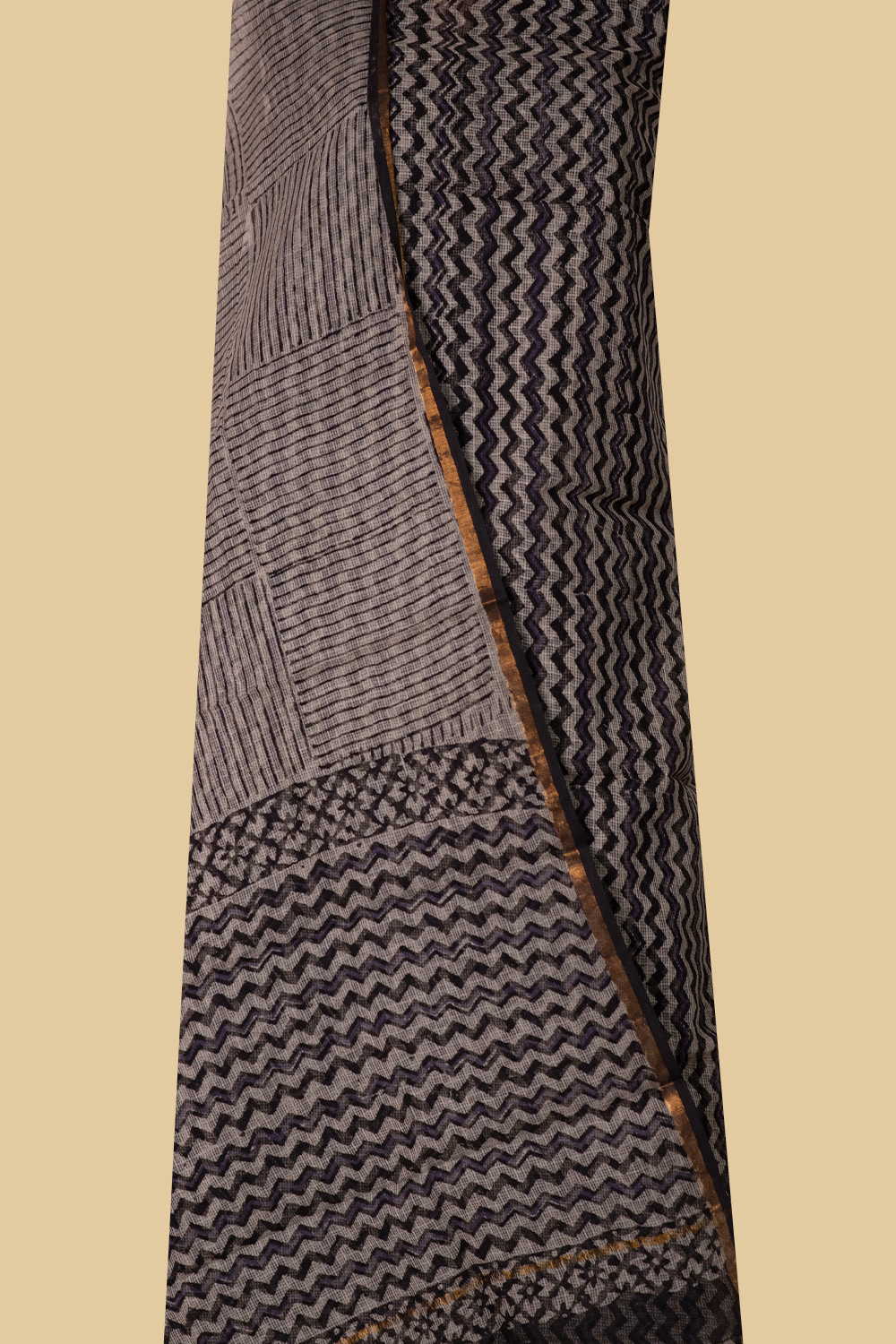 Black Chevron Block Printed Kota Cotton Suit - Image 2