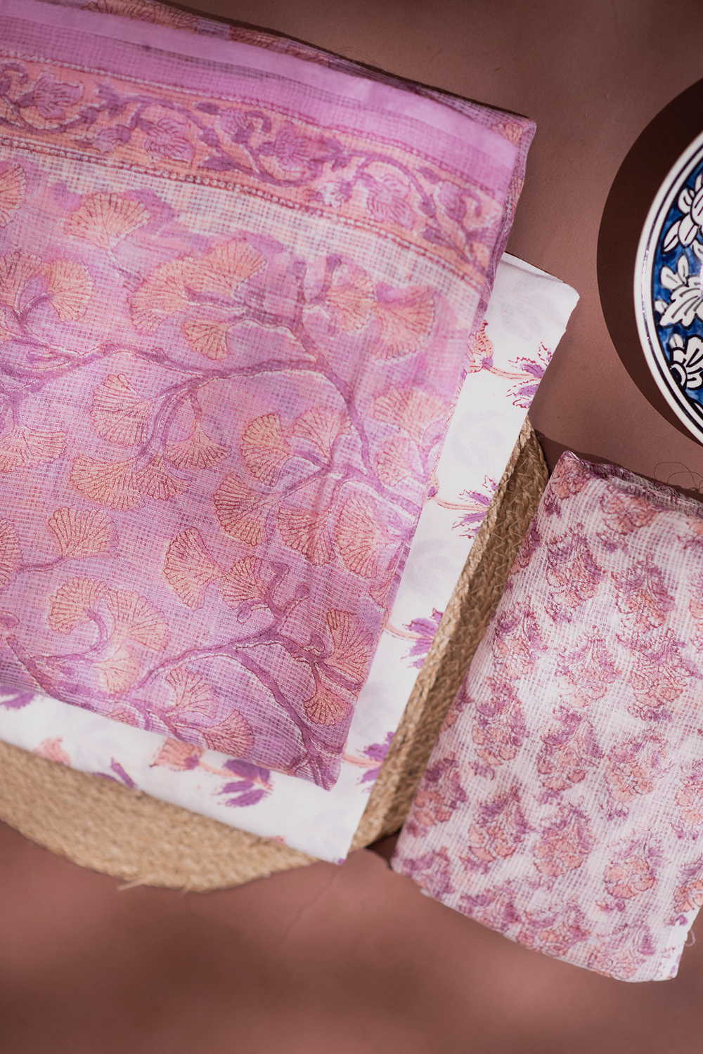 Pink Floral Block Printed Kota Cotton Suit