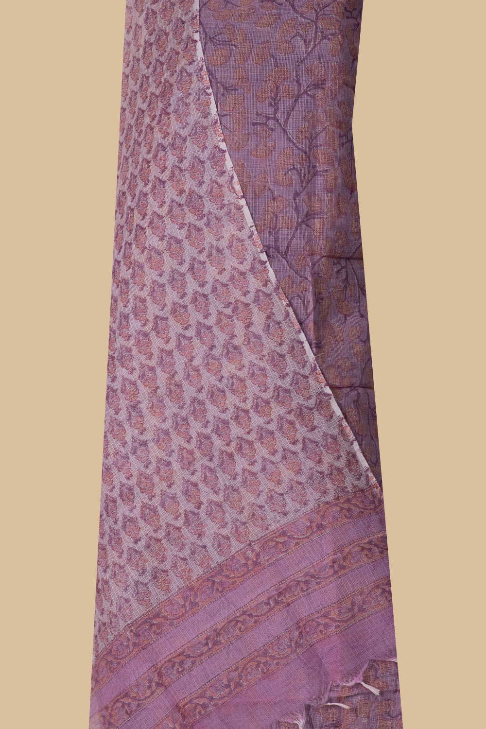 Pink Floral Block Printed Kota Cotton Suit - Image 2