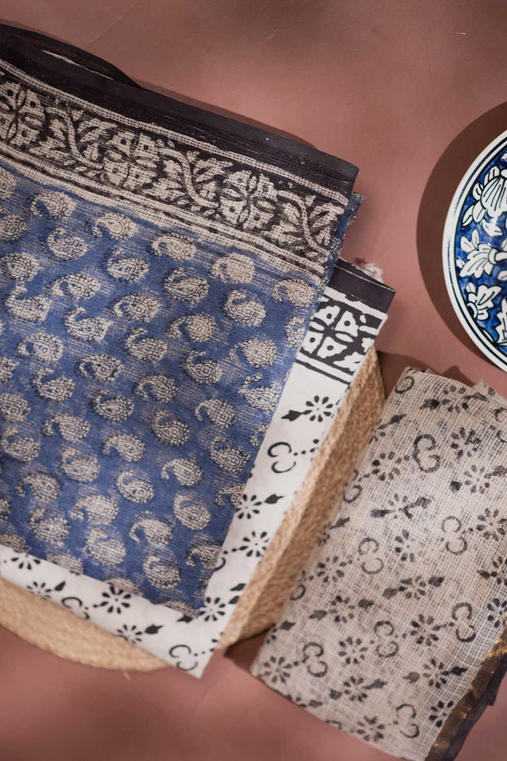 Motifs on Blue Block Printed Kota Cotton Suit