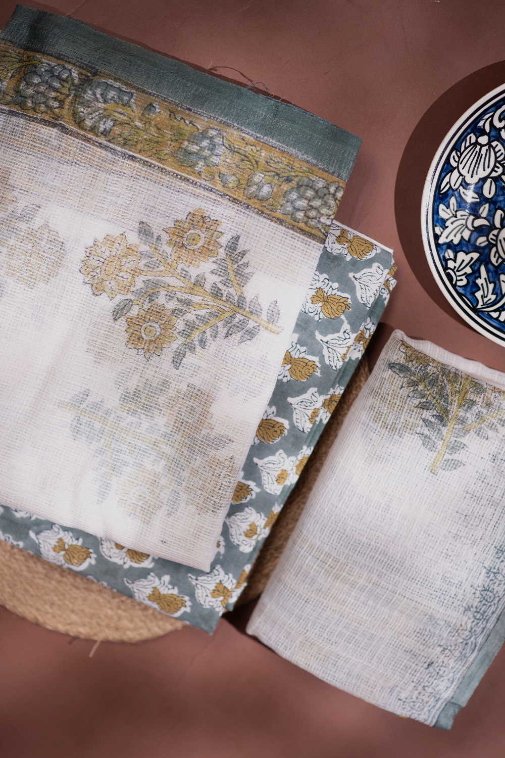 Motifs on Cream Block Printed Kota Cotton Suit