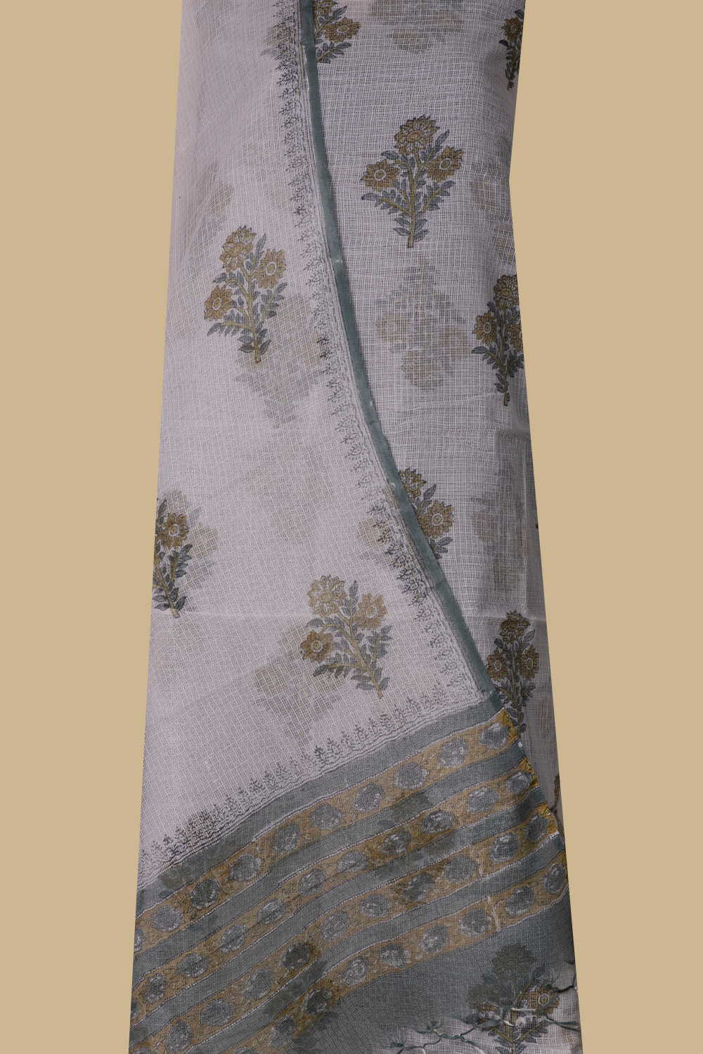 Motifs on Cream Block Printed Kota Cotton Suit - Image 2